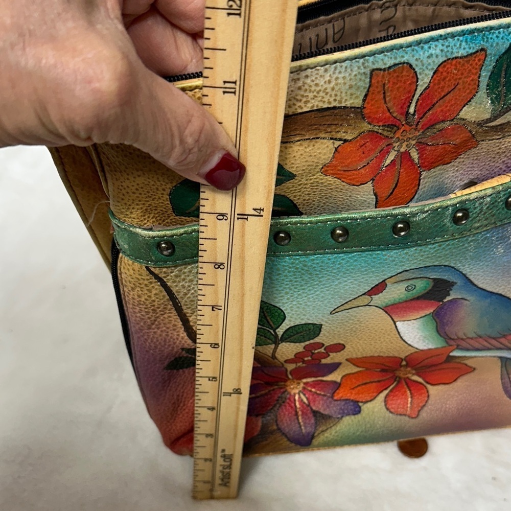 Anna Hand Painted Leather Crossbody Messenger Flap Bag with built in wallet like - Picture 11 of 16